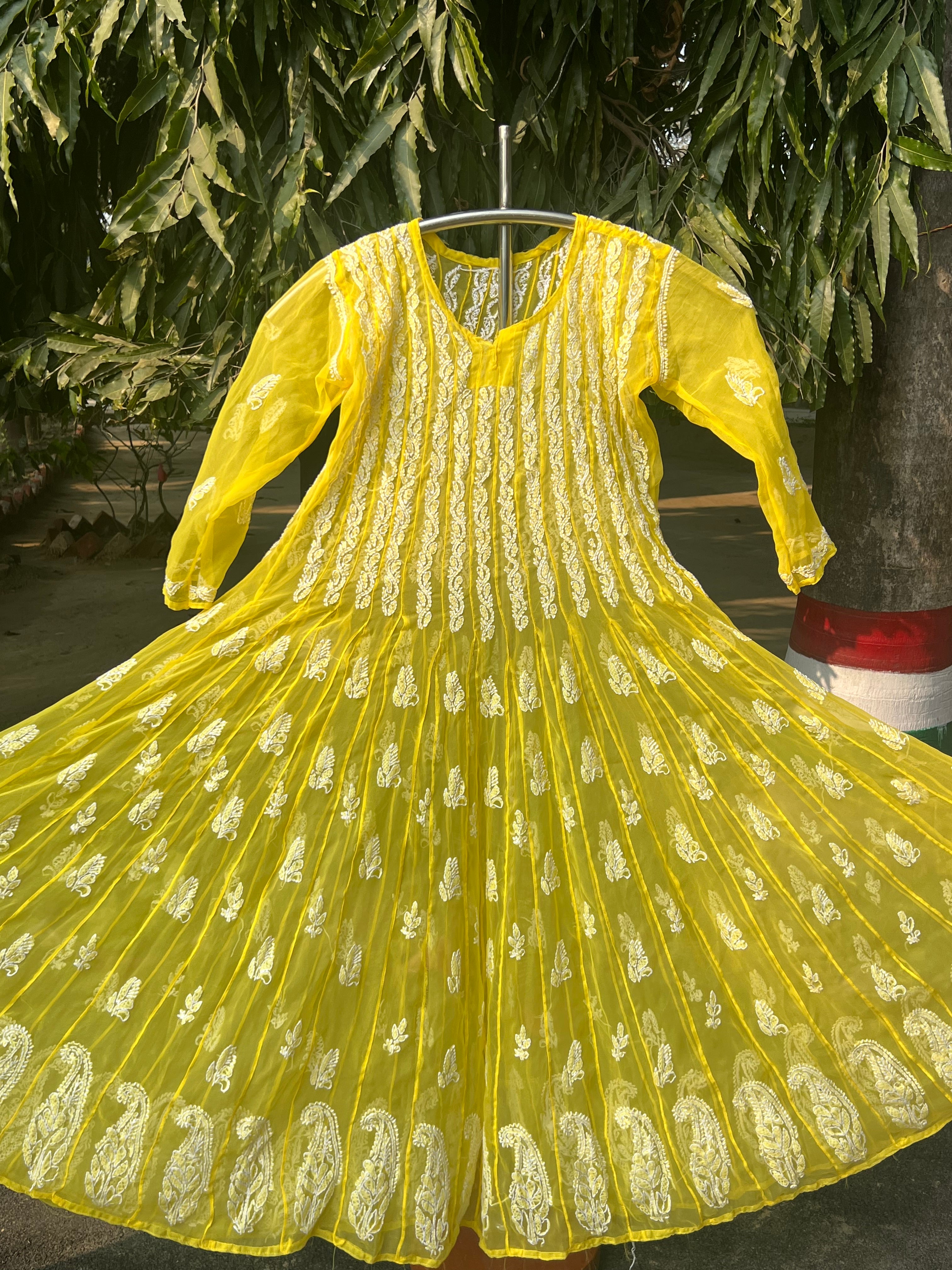 Cotton Stitched Chikan Anarkali Suit, Handwash at Rs 2790 in New Delhi